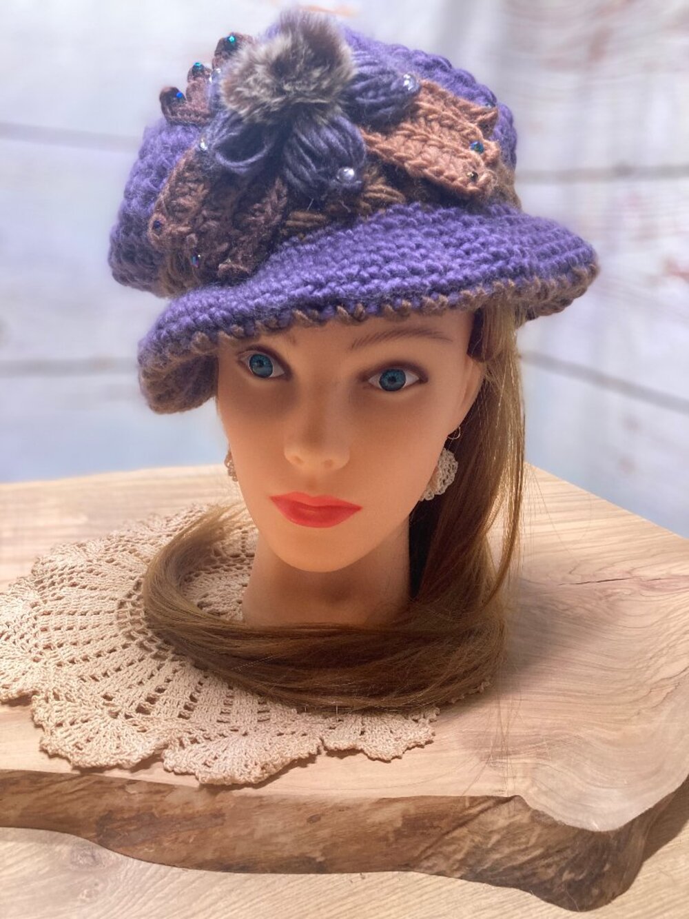Handselected Boho Crochet Lined Hat & Handcrafted Lace Earring Boutique Set - Picture 5 of 8